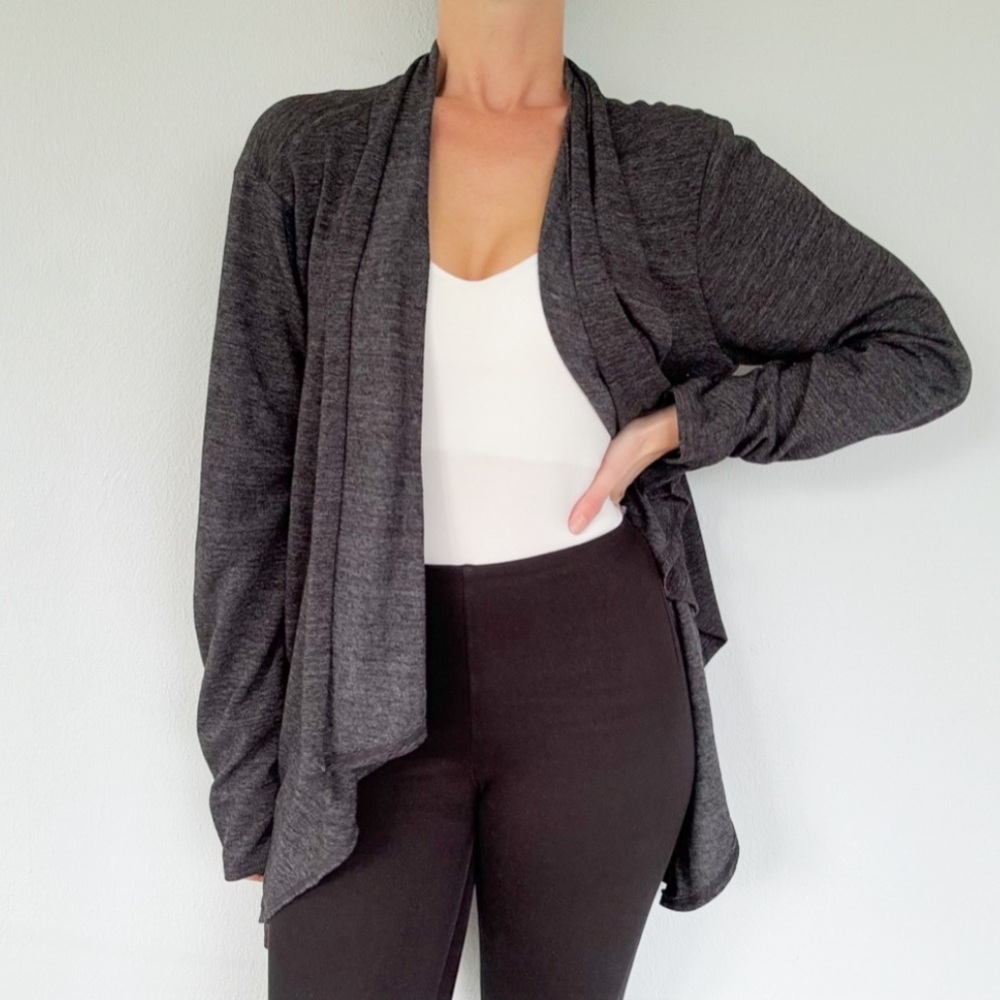 Brisas gray open draped convertible cowl neckline cardigan sweater size XL